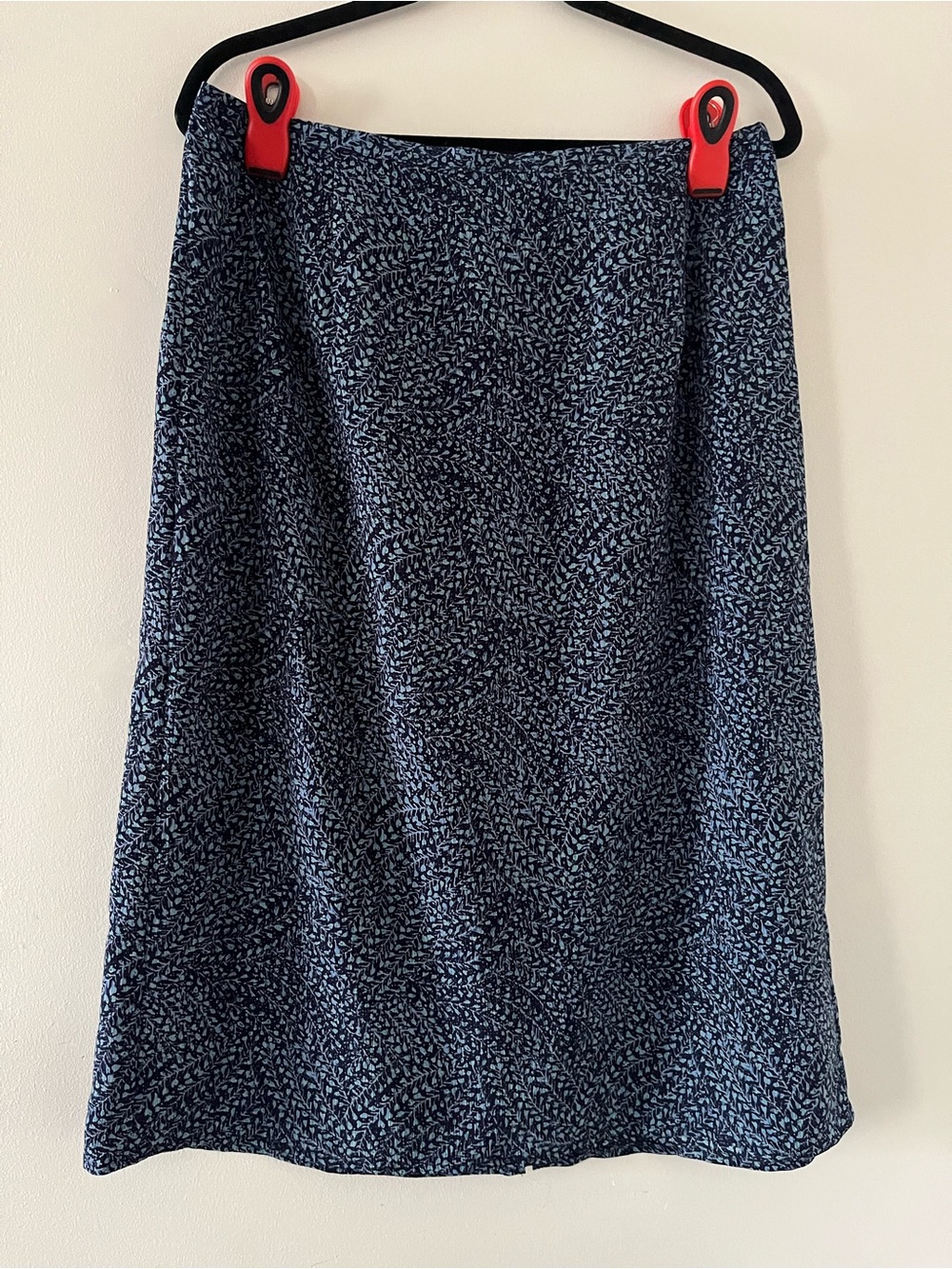 Vintage Blue Botanical Print Midi Skirt Large Cottagecore Church Modest Romantic
